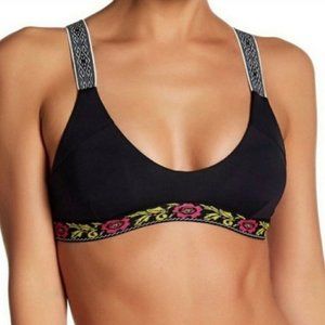 Tavik Black Bikini Top with Pink & Green Embroidered Band